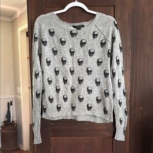 Skull Cashmere Gray Sweater with Black Skull Design Size Medium